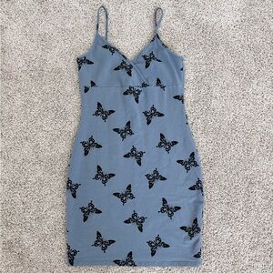 Wild Fable Blue Dress with Black Butterfly Print